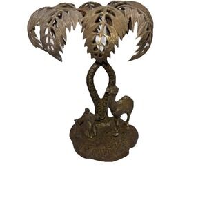 Bronze / Brass Sculpture Man with a Camel Under a Palm Tree
